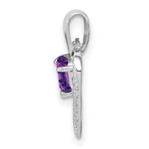 Sterling Silver Rhodium Plated Amethyst and Diamond Heart Pendant